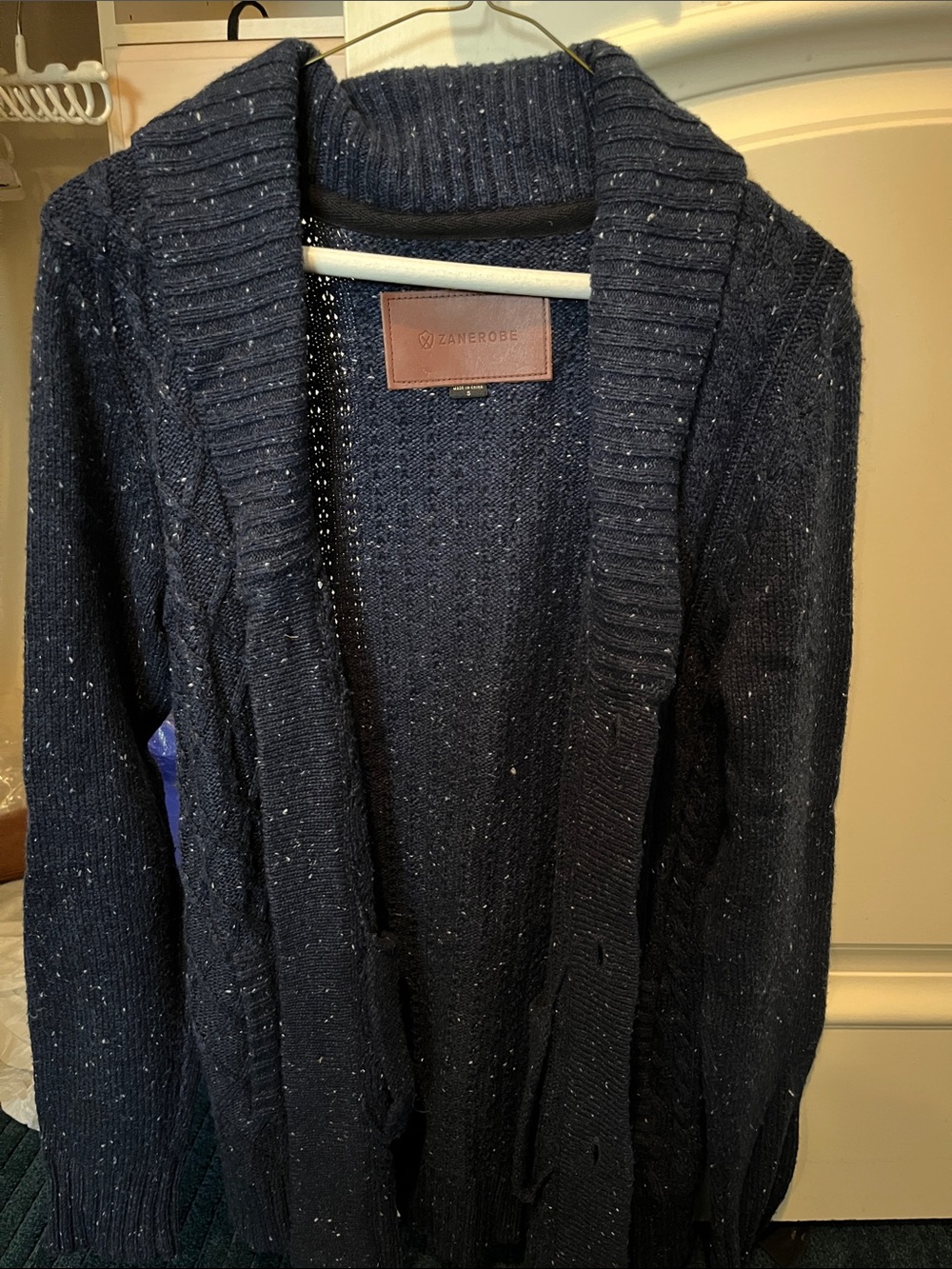 Zanerobe Navy Flecked Open-Front Cable Cardigan